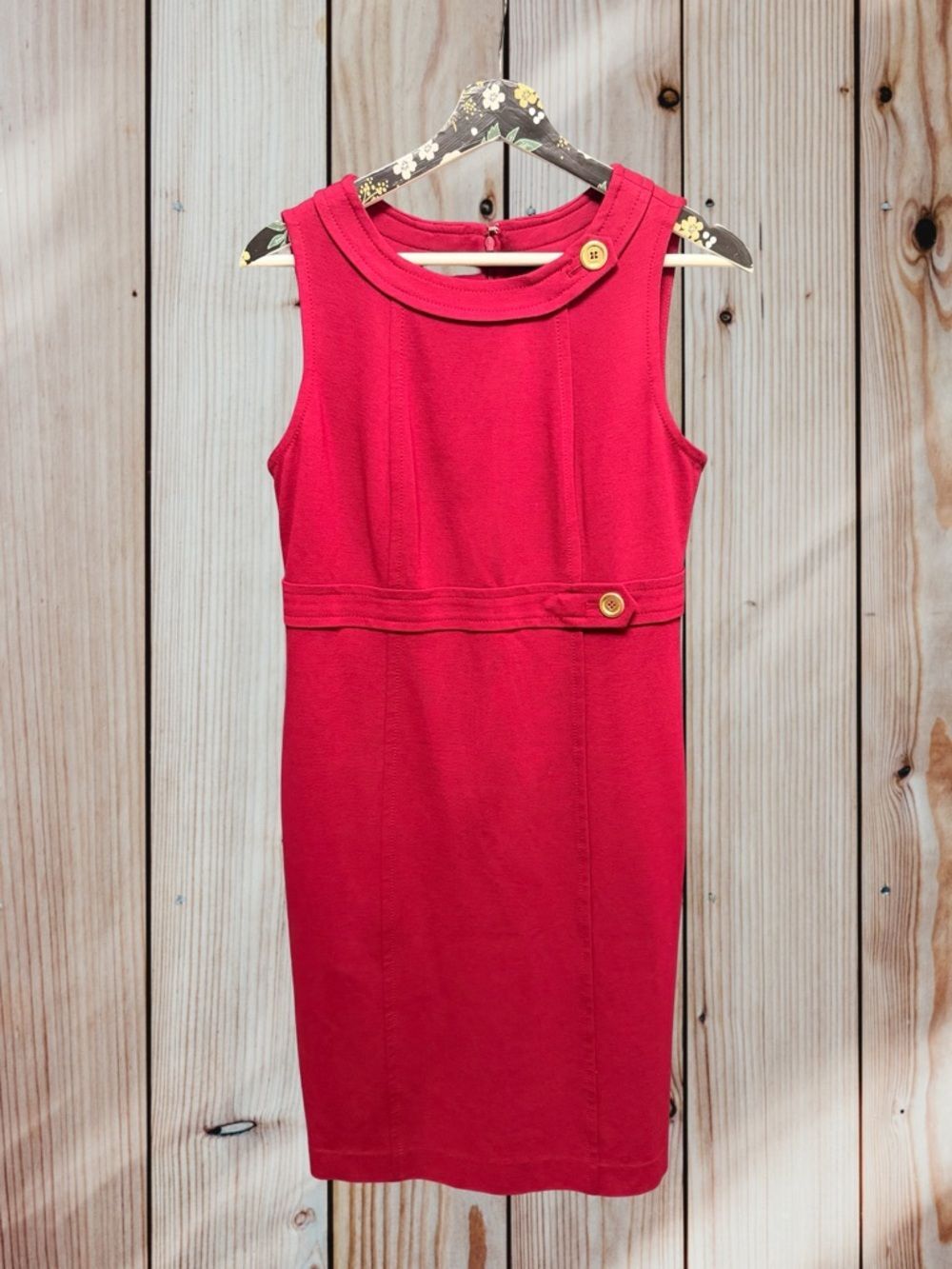 Talbots Petites Red Sleeveless Sheath Dress Gold Buttons Preppy Chic 8P